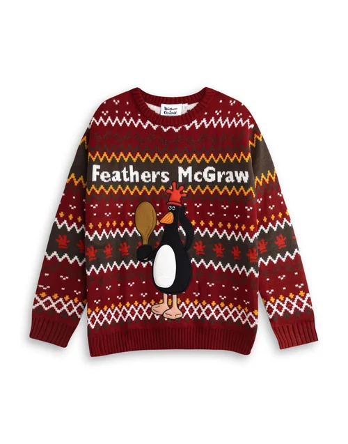 Wallace And Gromit Maroon With Multicolour Details Christmas Jumper - M Image 1