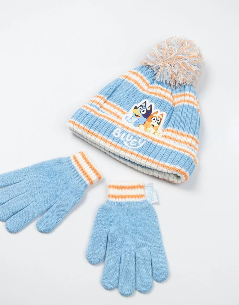 Bluey Kids Blue With Orange Stripes Beanie & Gloves - One Size Image 2