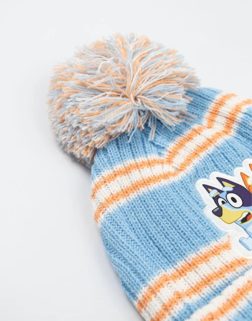 Bluey Kids Blue With Orange Stripes Beanie & Gloves - One Size Image 4
