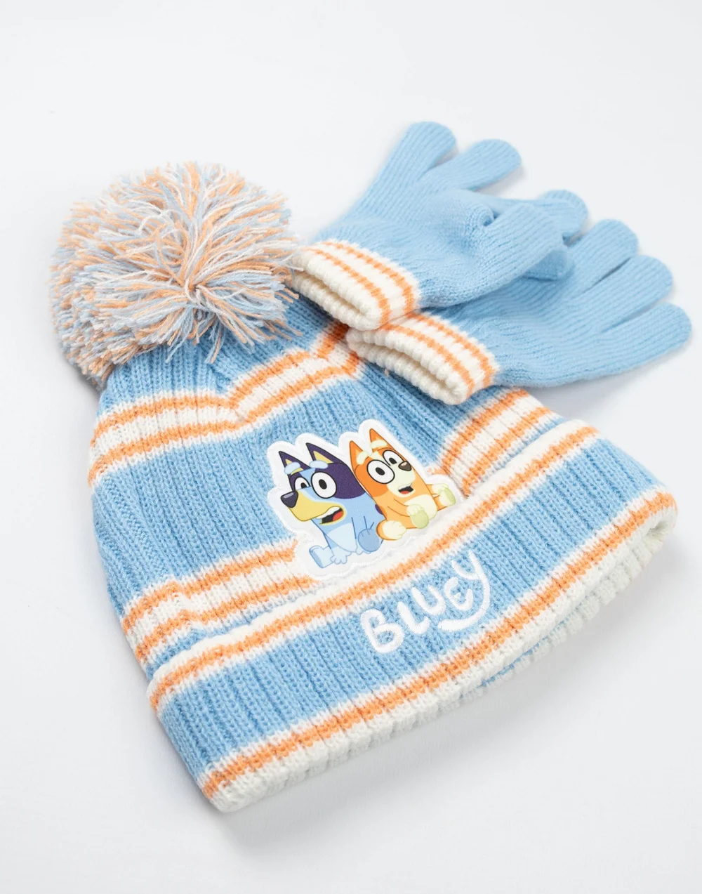 Bluey Kids Blue With Orange Stripes Beanie & Gloves - One Size Image 3