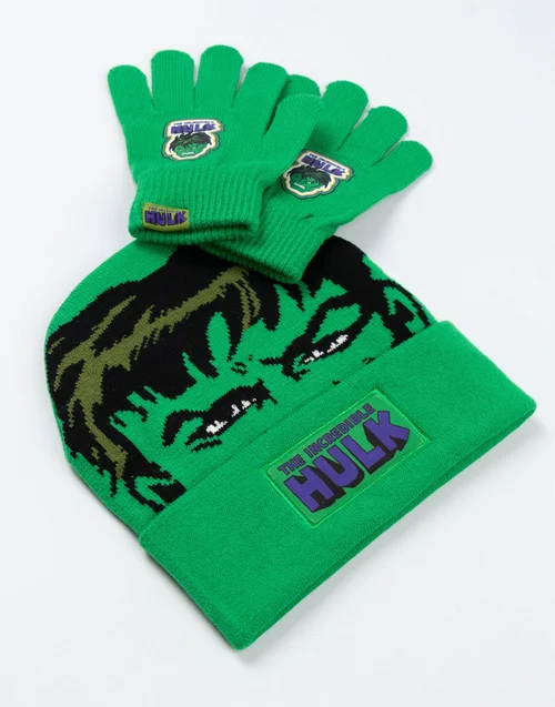 Marvel The Incredible Hulk Kids Green Beanie & Gloves - One Size Image 3
