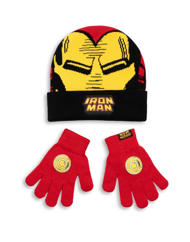 Marvel Iron Man Kids Red Beanie & Gloves