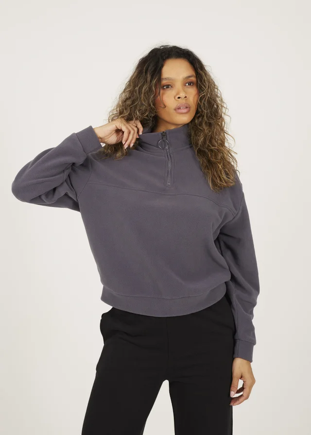 Brave Soul Charcoal Half Zip Polar Fleece Sweatshirt