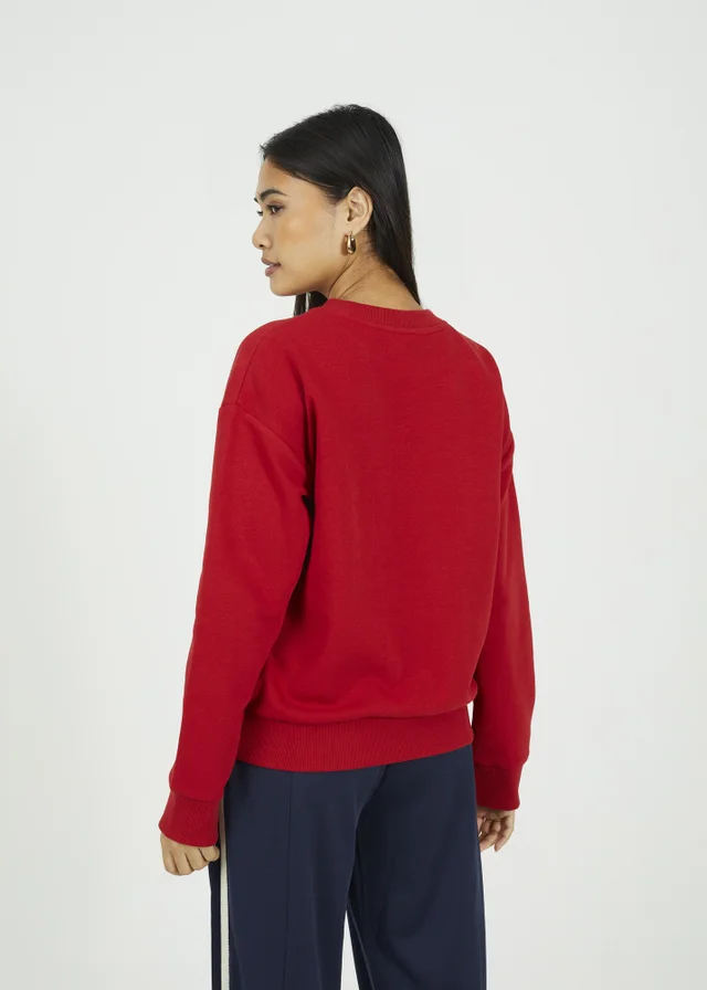 Brave Soul Red Crew Neck Embroidered Sweatshirt