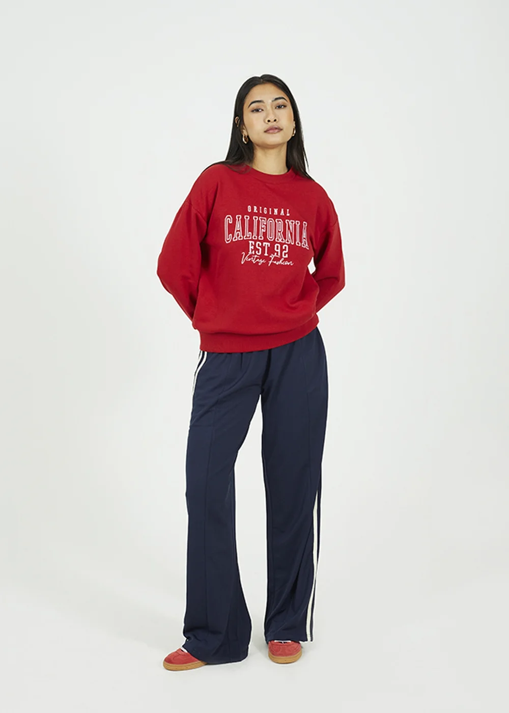 Brave Soul Red Crew Neck Embroidered Sweatshirt - Medium Image 4