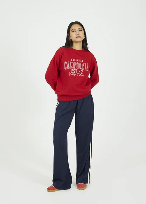 Brave Soul Red Crew Neck Embroidered Sweatshirt - Medium Image 4