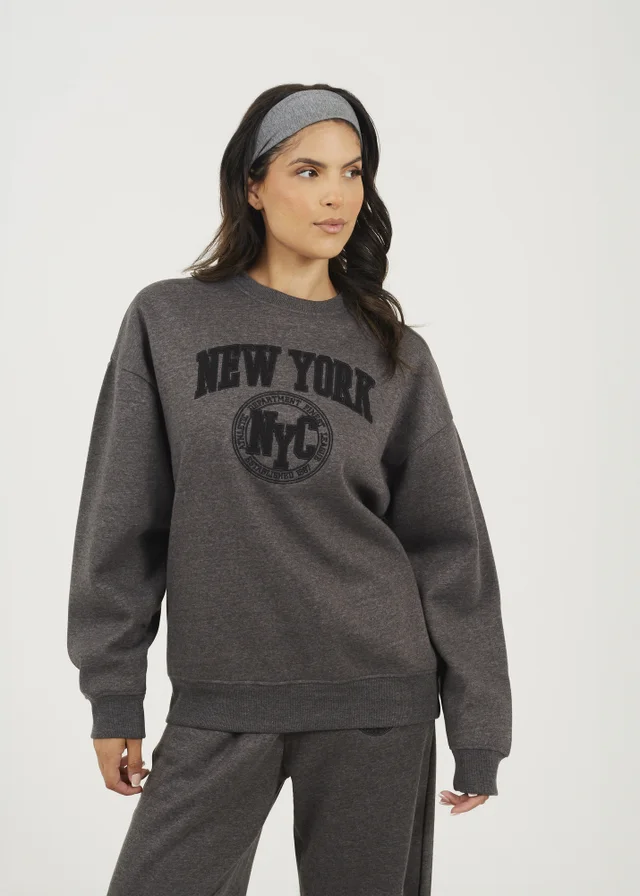 Brave Soul Charcoal Crew Neck Embroidered Sweatshirt