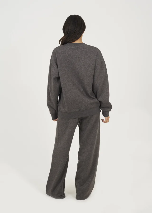 Brave Soul Charcoal Crew Neck Embroidered Sweatshirt