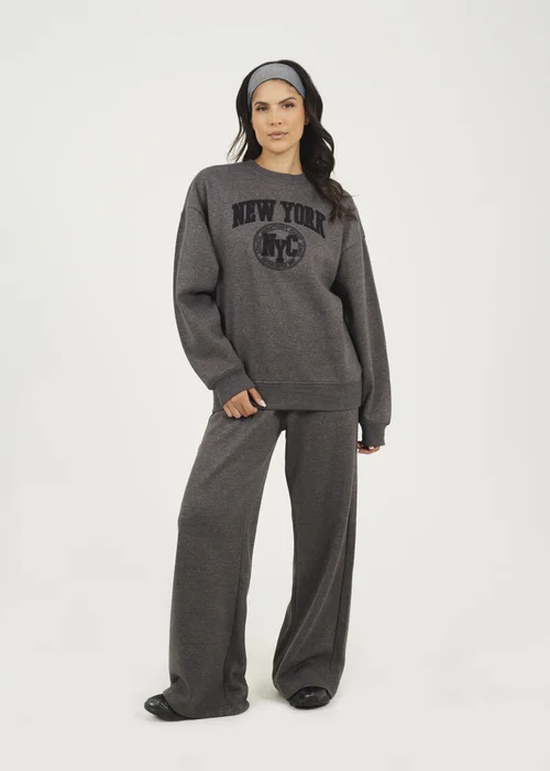 Brave Soul Charcoal Crew Neck Embroidered Sweatshirt - Extra small Image 4