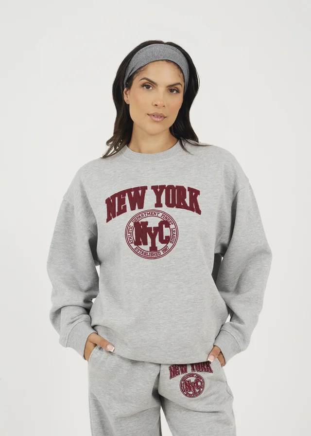 Brave Soul Grey Crew Neck Embroidered Sweatshirt