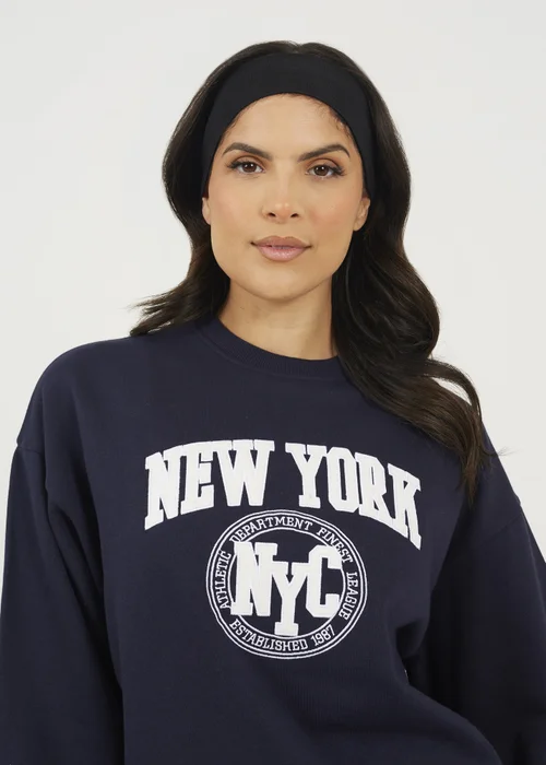 Brave Soul Navy Crew Neck Embroidered Sweatshirt - Extra Large Image 3