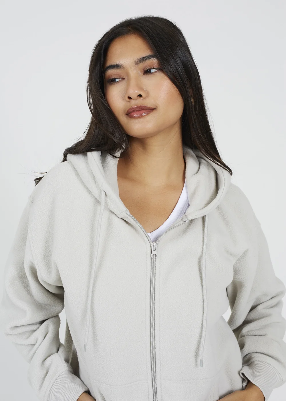 Brave Soul Grey Zip Through Polar Fleece Hoodie - S Image 3