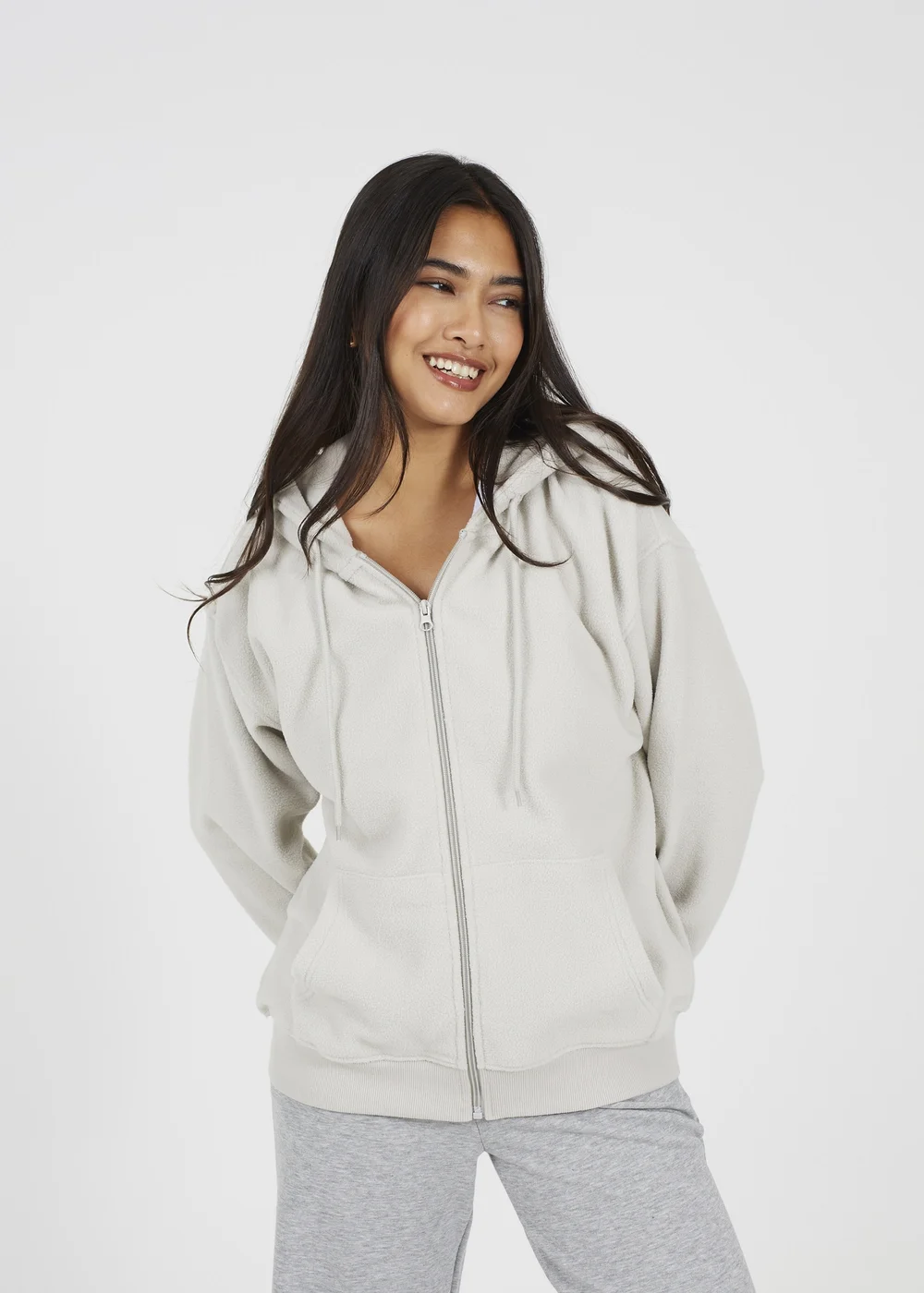 Brave Soul Grey Zip Through Polar Fleece Hoodie - S Image 1
