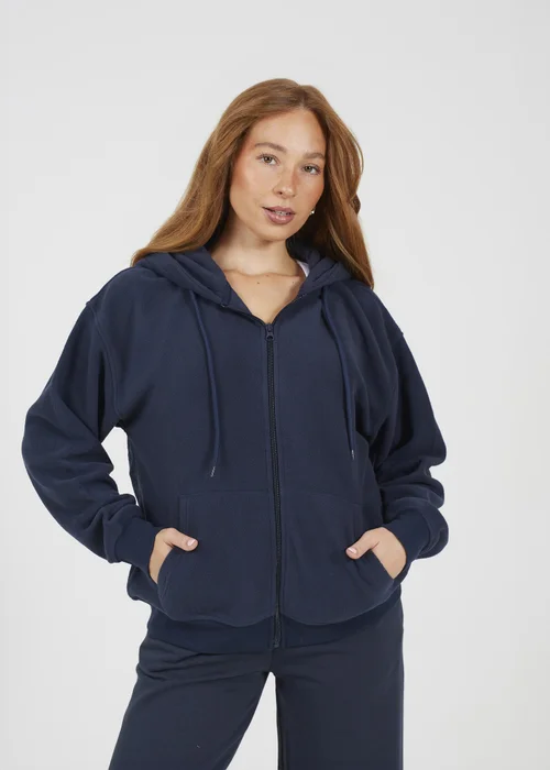 Brave Soul Navy Zip Through Polar Fleece Hoodie - XS Image 1