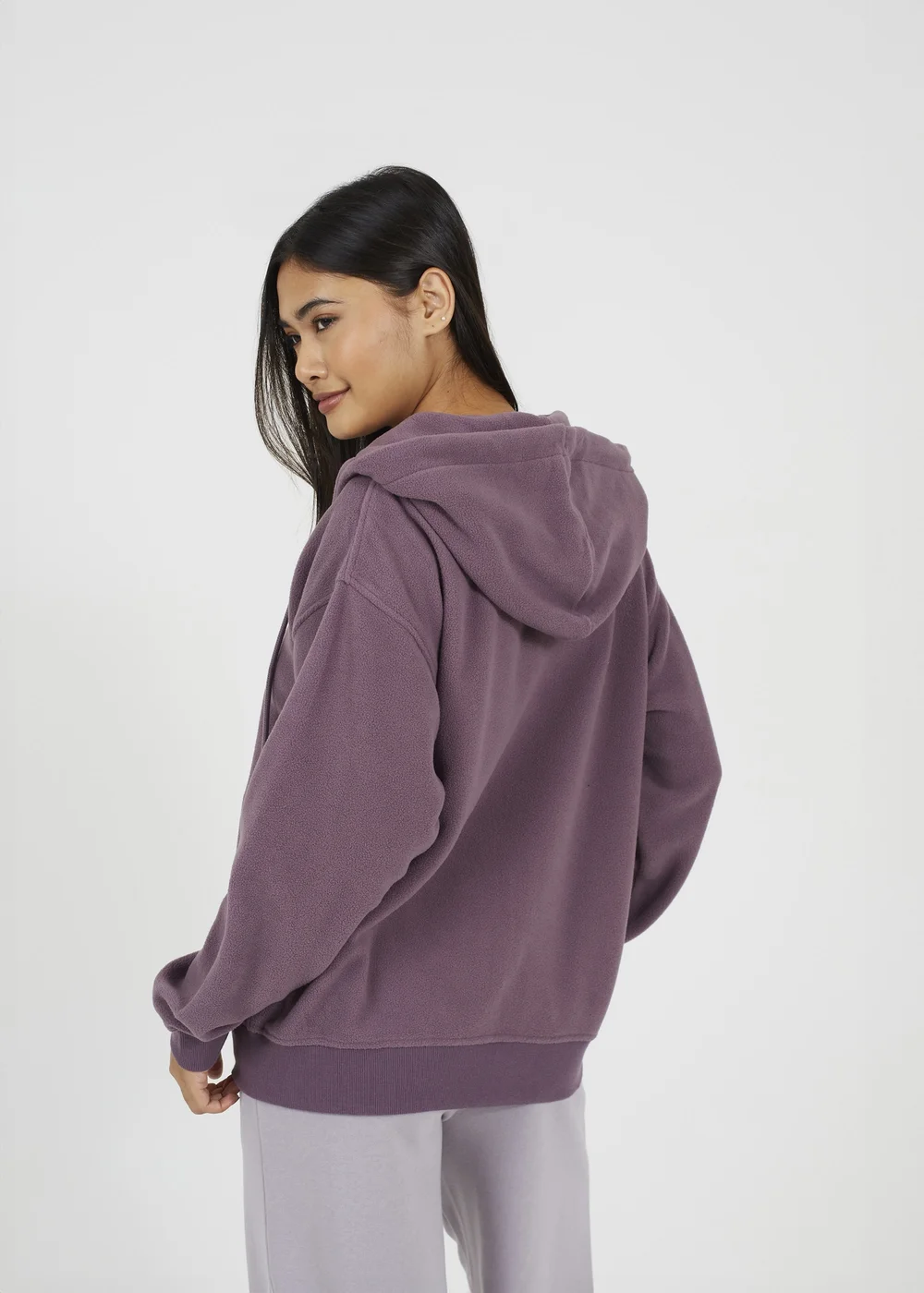 Brave Soul Mauve Zip Through Polar Fleece Hoodie - XS Image 2