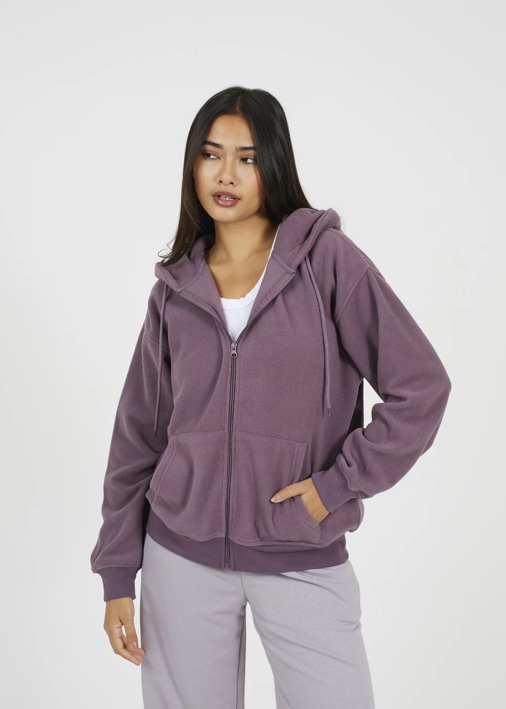 Brave Soul Mauve Zip Through Polar Fleece Hoodie - XS Image 1