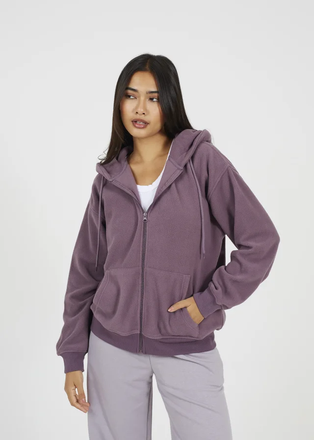 Brave Soul Mauve Zip Through Polar Fleece Hoodie