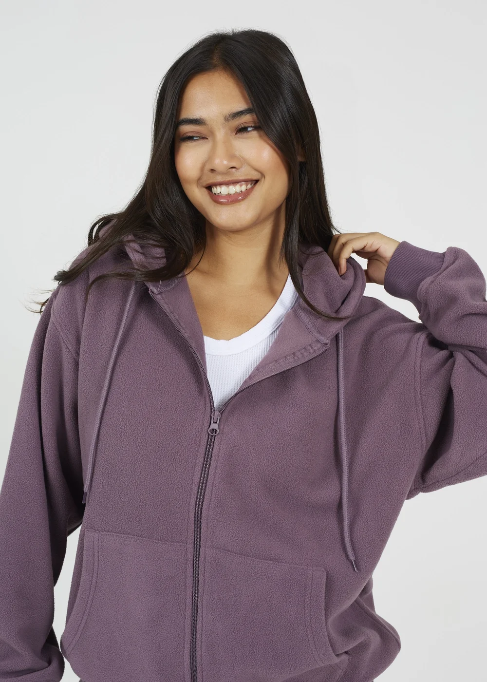 Brave Soul Mauve Zip Through Polar Fleece Hoodie - XS Image 3