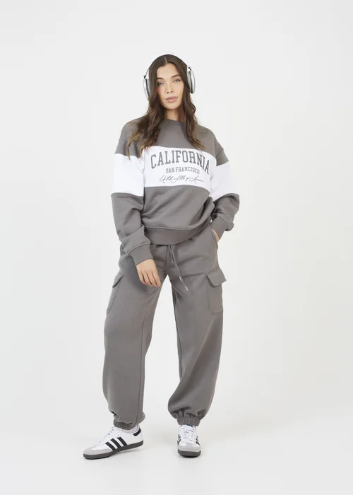 Brave Soul Grey Contrast Stripe Panel Crew Neck Sweatshirt - XS Image 4