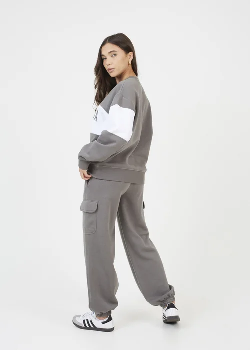 Brave Soul Grey Contrast Stripe Panel Crew Neck Sweatshirt - XS Image 2