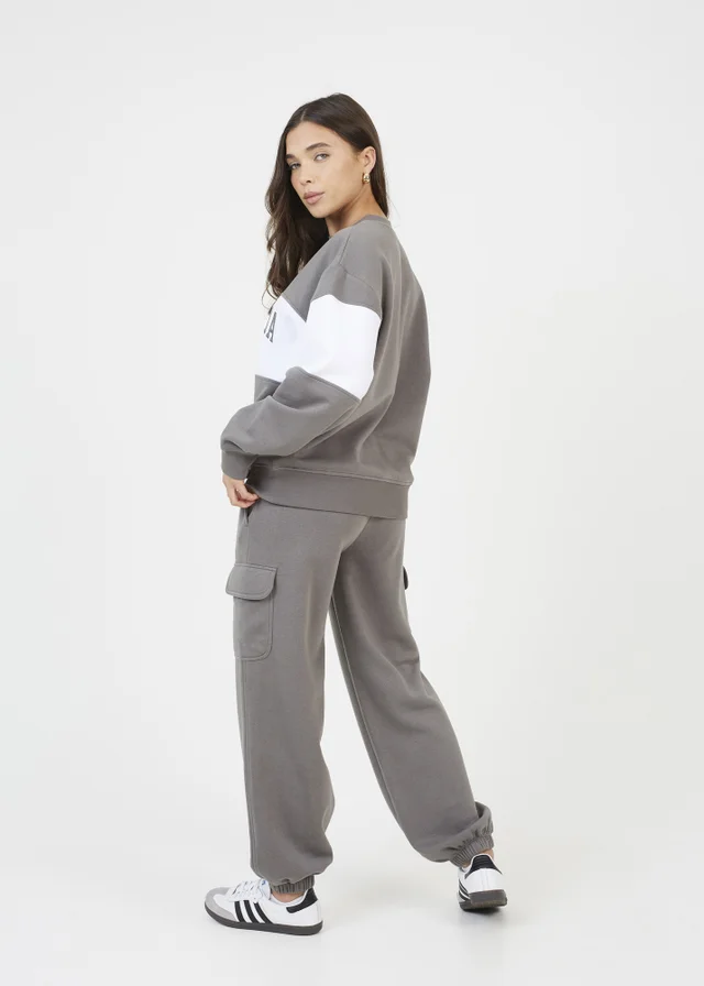 Brave Soul Grey Contrast Stripe Panel Crew Neck Sweatshirt