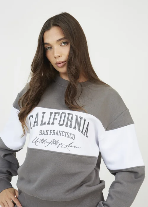 Brave Soul Grey Contrast Stripe Panel Crew Neck Sweatshirt - XS Image 3
