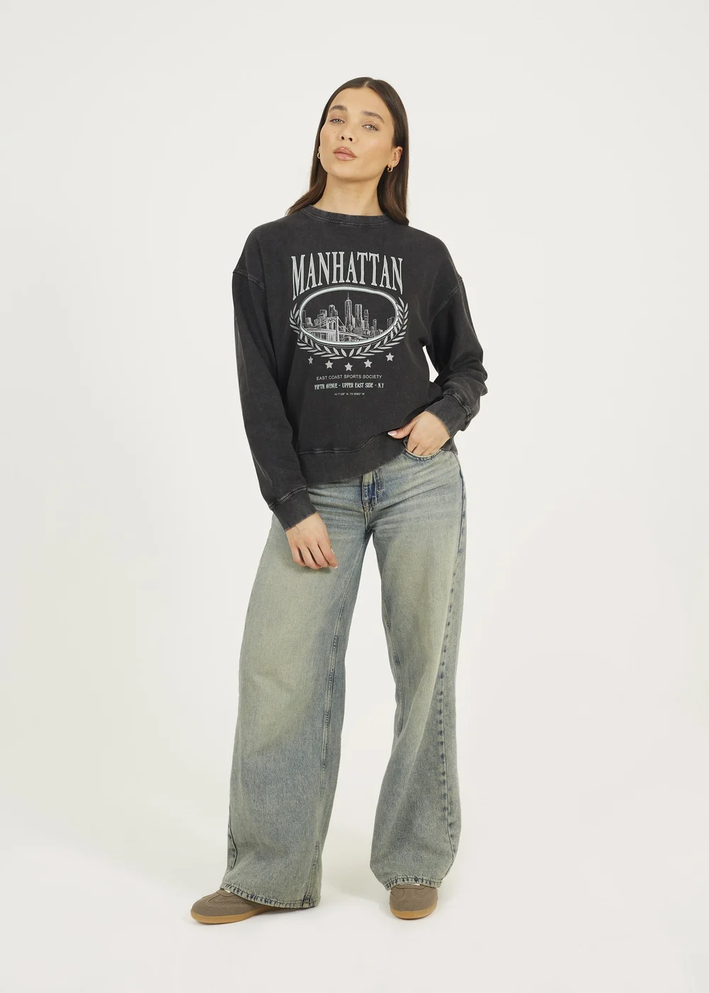 Brave Soul Black Acid Wash Embroidered Sweatshirt - M Image 4