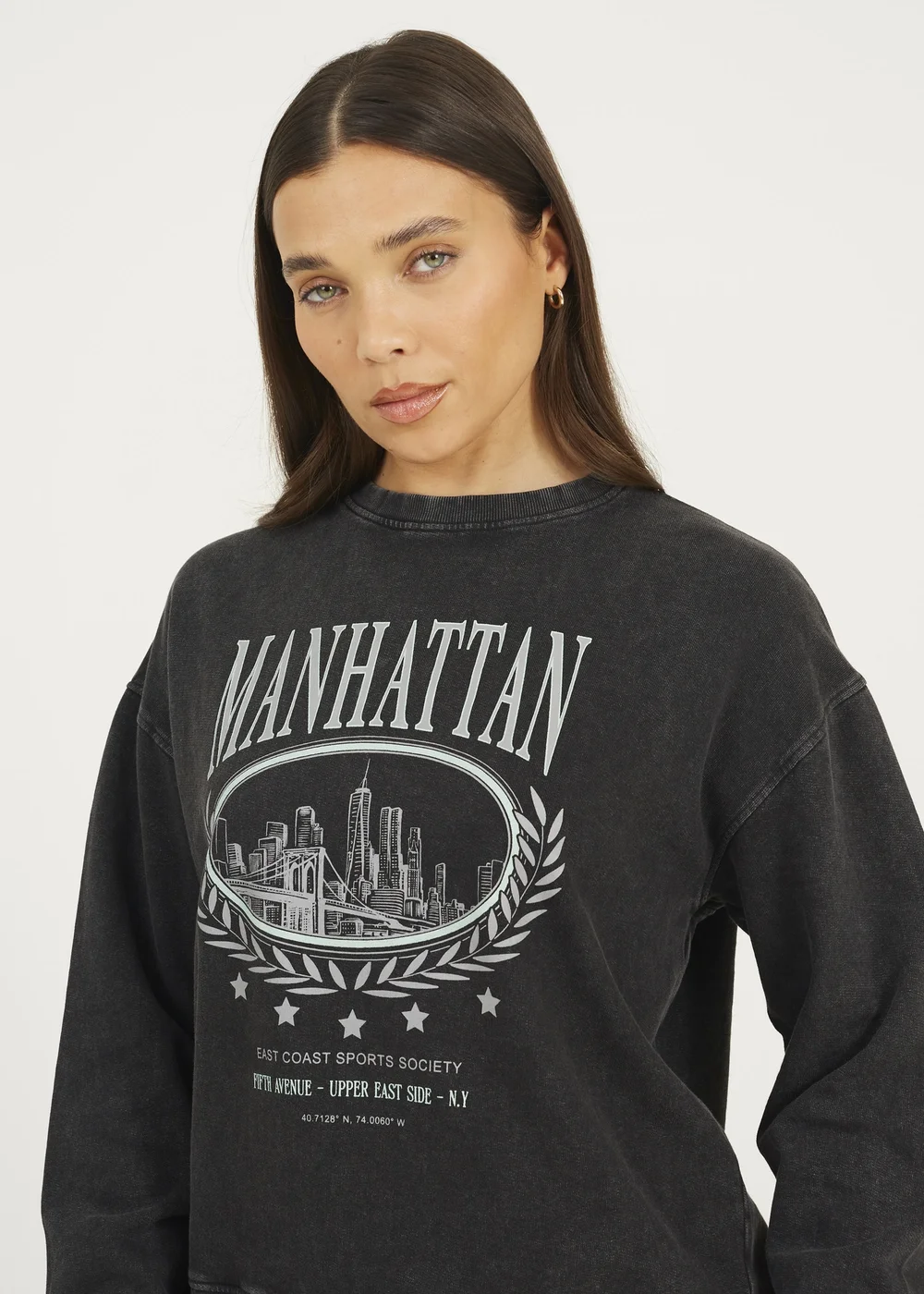 Brave Soul Black Acid Wash Embroidered Sweatshirt - M Image 3