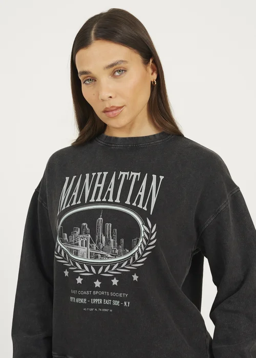 Brave Soul Black Acid Wash Embroidered Sweatshirt - M Image 3