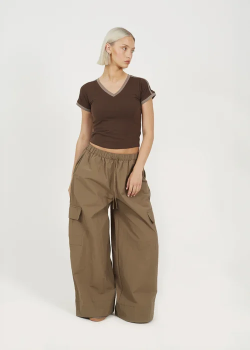 Brave Soul Khaki Baggy Cargo Trousers With Pocket Details - S Image 4