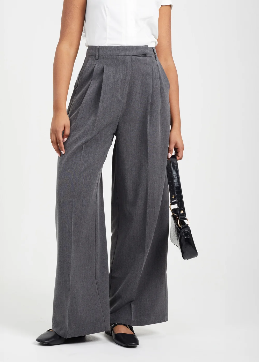 Brave Soul Charcoal Wide Leg Trousers With Pleat Details - XS Image 1