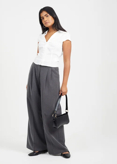 Brave Soul Charcoal Wide Leg Trousers With Pleat Details - XS Image 4