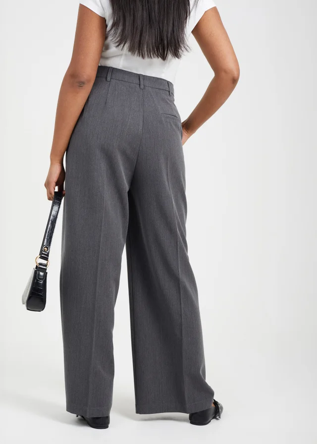 Brave Soul Charcoal Wide Leg Trousers With Pleat Details