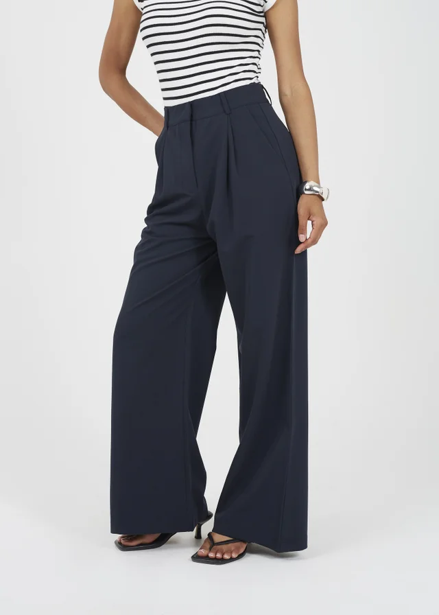 Brave Soul Navy Tailored Straight Leg Trousers