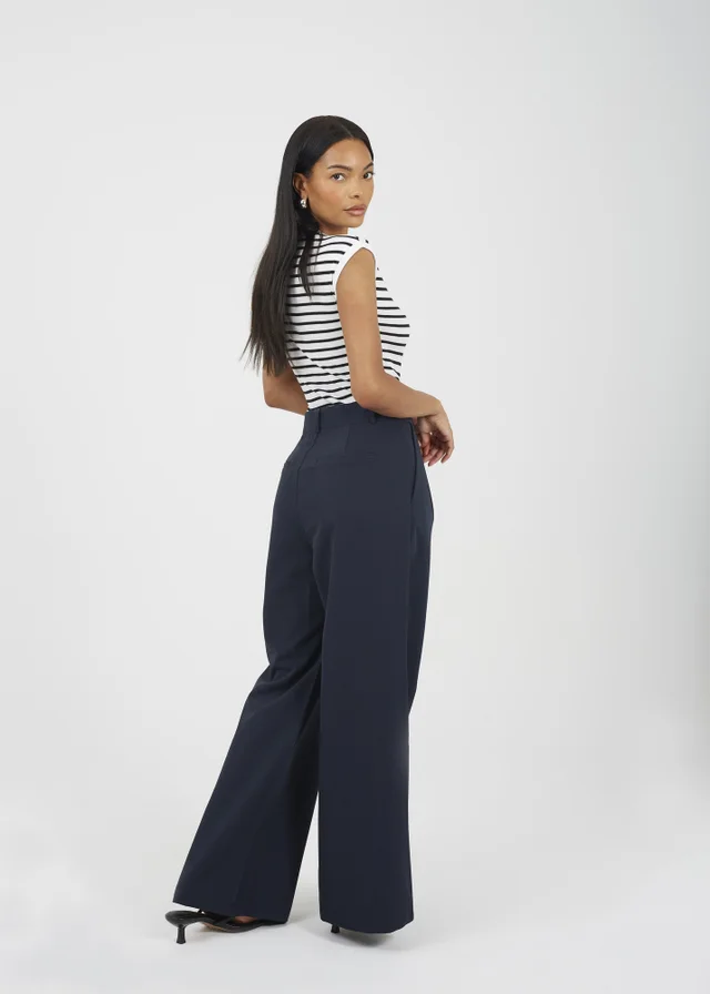 Brave Soul Navy Tailored Straight Leg Trousers