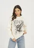 Brave Soul Beige Acid Wash Graphic Print Sweatshirt - Extra Large Image 1