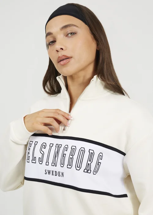 Brave Soul Cream Funnel Neck Quarter Zip Sweatshirt With Embroidery - Extra small Image 3