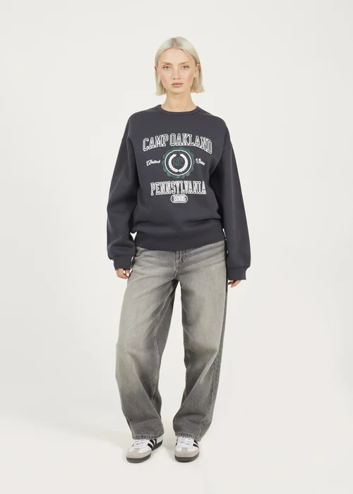 Brave Soul Dark Grey Crew Neck Graphic Print Sweatshirt - L Image 4