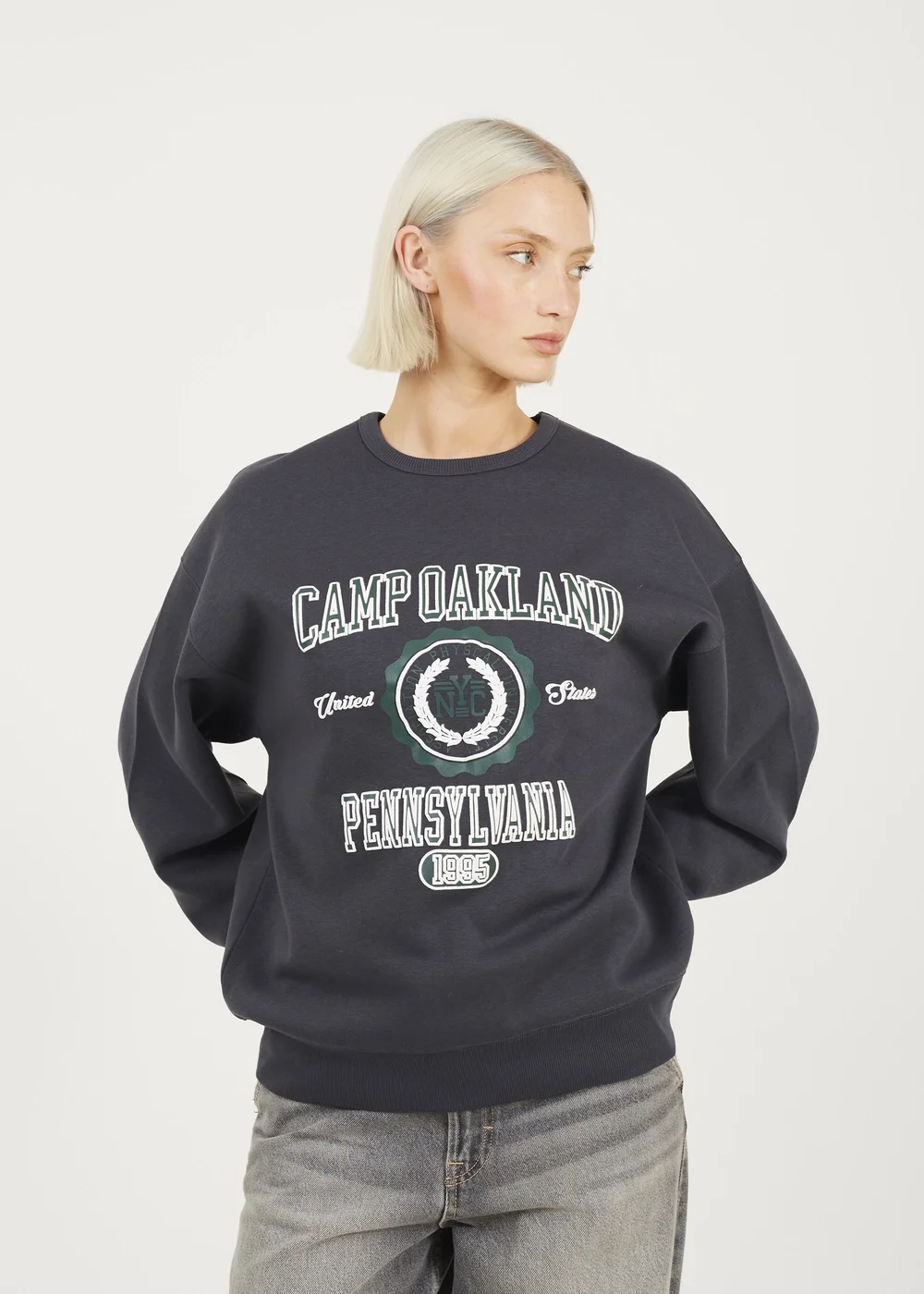 Brave Soul Dark Grey Crew Neck Graphic Print Sweatshirt - L Image 1