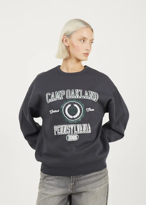 Brave Soul Dark Grey Crew Neck Graphic Print Sweatshirt - L Image 1