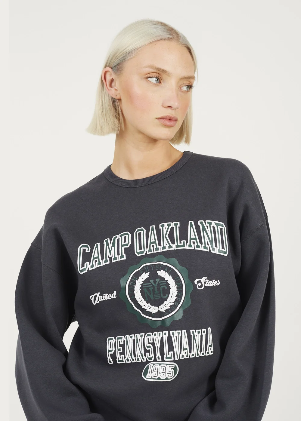 Brave Soul Dark Grey Crew Neck Graphic Print Sweatshirt - L Image 3