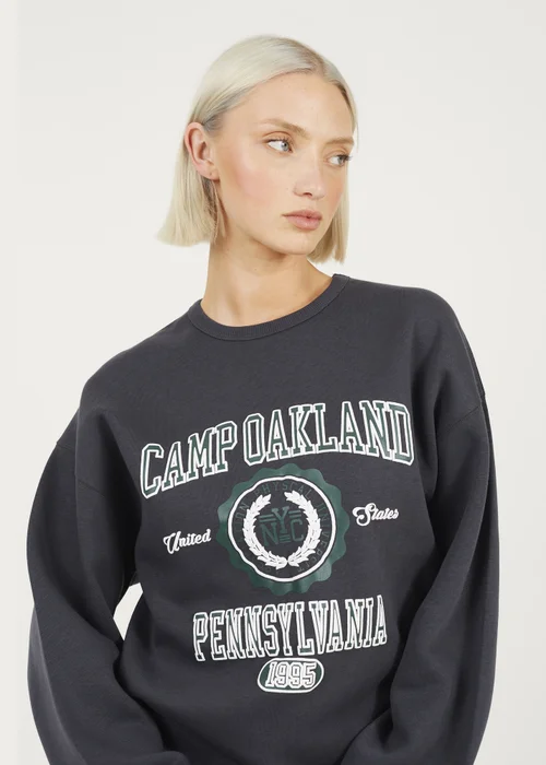 Brave Soul Dark Grey Crew Neck Graphic Print Sweatshirt - L Image 3