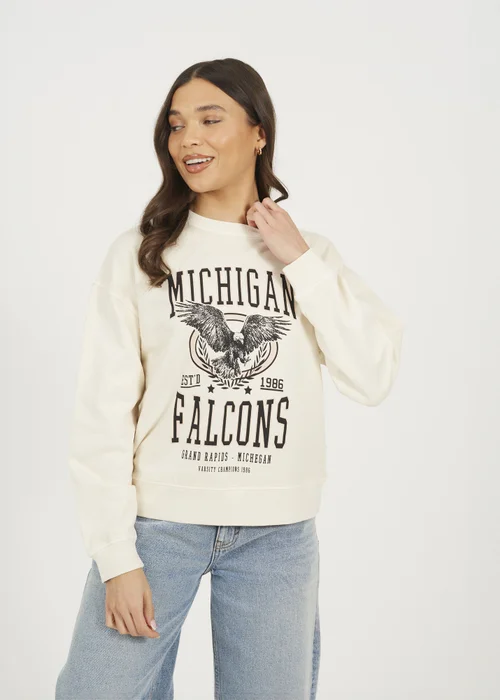 Brave Soul Beige Acid Wash Graphic Print Sweatshirt - Extra small Image 1