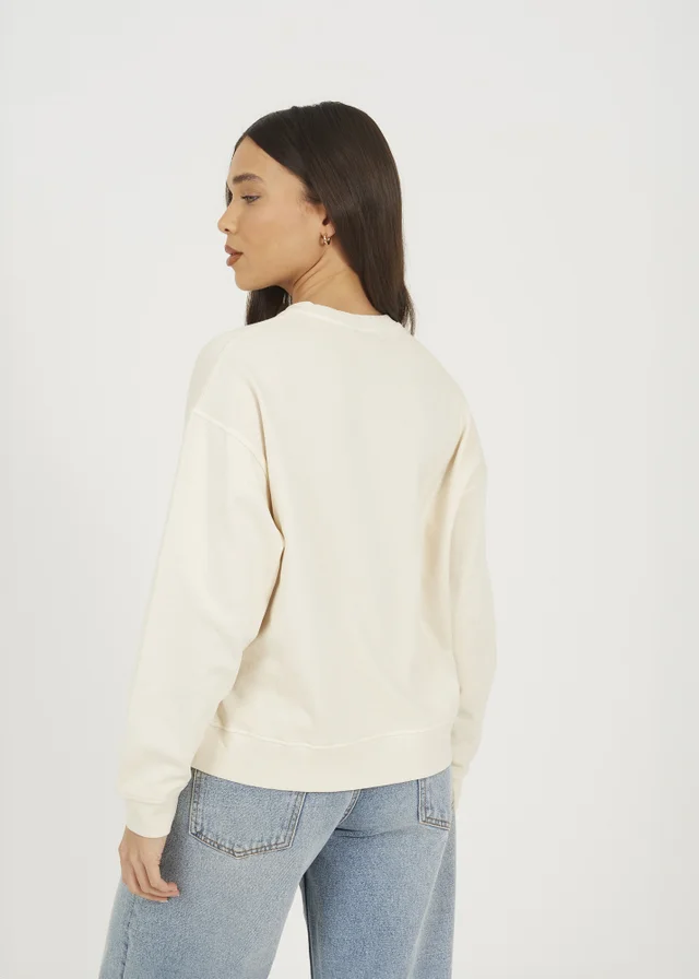 Brave Soul Beige Acid Wash Graphic Print Sweatshirt