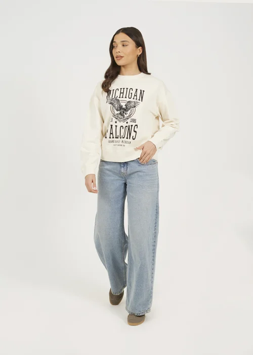 Brave Soul Beige Acid Wash Graphic Print Sweatshirt - Extra small Image 4