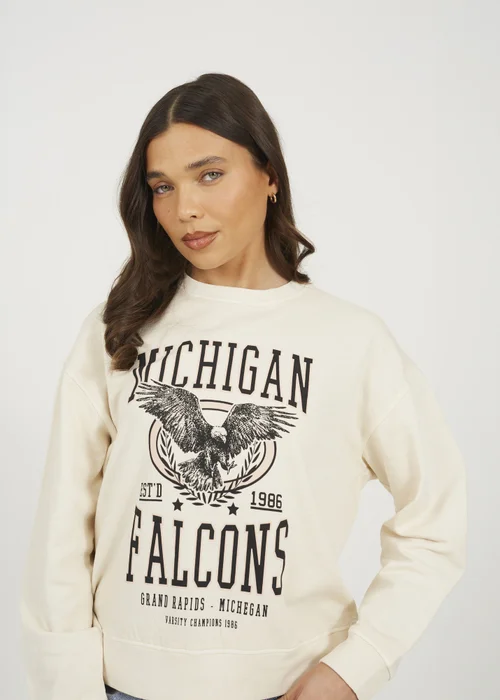 Brave Soul Beige Acid Wash Graphic Print Sweatshirt - Extra small Image 3