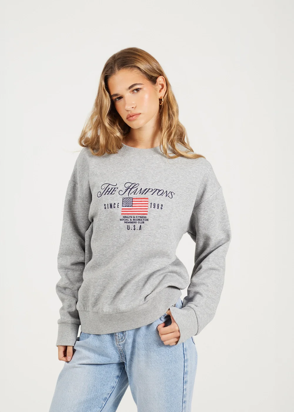 Brave Soul Grey Crew Neck Embroidered Sweatshirt - XL Image 1