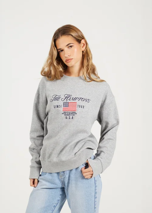 Brave Soul Grey Crew Neck Embroidered Sweatshirt - XL Image 1