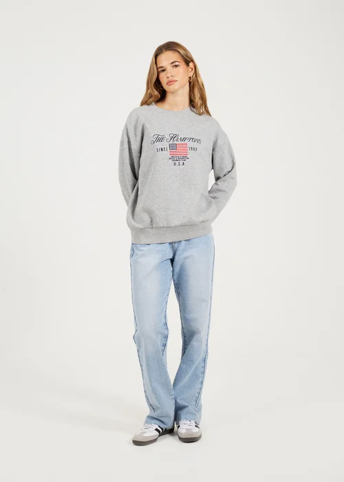 Brave Soul Grey Crew Neck Embroidered Sweatshirt - XL Image 4