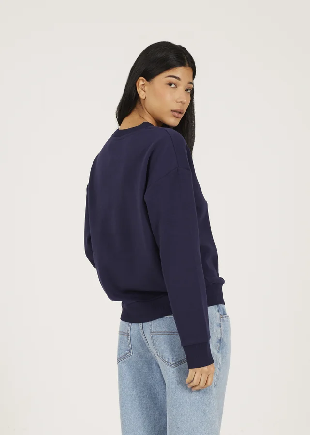 Brave Soul Navy Crew Neck Embroidered Sweatshirt
